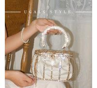 Borsa da sera di lusso da donna di colore unito con diamanti, design elegante del manico a forma di lanterna in metallo, adatta per occasioni formali, feste, può essere abbinata a capi di abbigliament