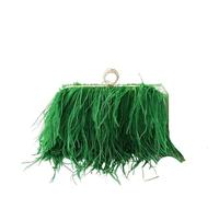 Borsa Da Sera In Piume di Struzzo Portafoglio con piume alla moda, pochette da donna, con diamanti, anelli for nocche, for cena, festa, matrimonio, lusso, chic(Green)