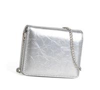 Borsa da sera piccola da donna alla moda con catena a tracolla in pelle PU portatile portamonete rossetti organizer per auricolari pochette da viaggio, Argento, Bellezza di massa