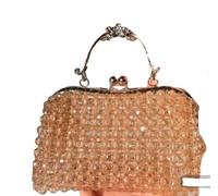 Borsa da sera vintage con perline di cristallo, oro rosa, maniglia decorativa in metallo