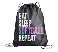 Borsa da softball con coulisse per ragazze, zaino Eat Sleep Softball Repeat, regalo per giocatori di softball, borsa tote per sport adolescenti, accessori per softball, nero, grande, zaino