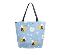 Borsa Da Spiaggia Bee Flower Light Blue Borsa A Mano Riutilizzabile Pieghevole Shopper Bag Per Donna Viaggi Casa