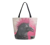 Borsa Da Spiaggia Black Crow With Pink Mohawk Borsa Spesa Impermeabile Portatile Borse A Spalla Per Shopping Lavoro Donna