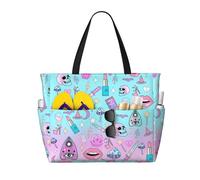 Borsa da spiaggia/borsa da donna con motivo gotico e strega pastello, ideale per la piscina, la palestra, la spesa e i viaggi, con tasca impermeabile.