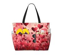 Borsa da spiaggia colorata con cuori rossi da donna, romantica, impermeabile, borsa da spiaggia con cerniera, leggera, per la notte, shopping, nuoto, regali per le vacanze estive, Multicolore, 45×17×