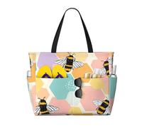 Borsa da spiaggia con api a nido d'ape da donna colorata geometrica impermeabile borsa da spiaggia con cerniera leggera borsa per shopping nuoto borsa per vacanze estive