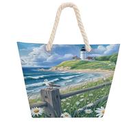 Borsa da spiaggia con faro e paesaggio marino per donne e uomini, borsa da spiaggia borsa per lo shopping con manico in Hemprope