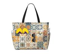Borsa da spiaggia con fiori ad acquerello, da donna, con mandala, impermeabile, con cerniera, leggera, per la notte, per lo shopping, la piscina, idea regalo per le vacanze estive