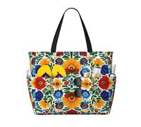 Borsa da spiaggia con fiori arancioni e blu, da donna, con mandala, impermeabile, con cerniera, leggera, per la notte, per lo shopping, la piscina, idea regalo per le vacanze estive