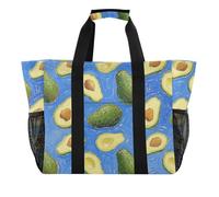 Borsa da spiaggia con frutta di avocado blu, pieghevole, impermeabile, con manici, borsa da spiaggia, avocado frutta blu arte pittura, 1 size, Moda