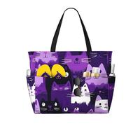 Borsa da spiaggia con gatto viola, da donna, con gattino, impermeabile, con cerniera, leggera, per la notte, per lo shopping, il nuoto, idea regalo per le vacanze estive, Multicolore, 45×17×38 cm