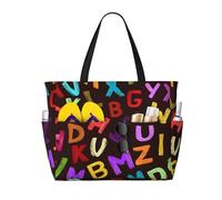 Borsa da spiaggia con lettere colorate per donne educazione apprendimento impermeabile borsa da spiaggia con cerniera leggera borsa a tracolla durante la notte shopping borsa da nuoto regali per le