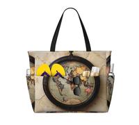 Borsa da spiaggia con mappa dei fusi orari per donna, borsa da spiaggia impermeabile e anti-sabbia, borsa da viaggio grande