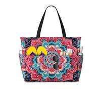 Borsa da spiaggia con motivo floreale mandala, da donna, etnica, impermeabile, con cerniera, leggera, per la notte, per lo shopping, il nuoto, idea regalo per le vacanze estive