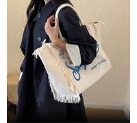 Borsa da spiaggia con nappa, grande capacità, per pendolari e studenti, semplice e pratica. Questa borsa in tela urbana e minimalista è disponibile nei colori alla moda: rosa, giallo e blu. Il design