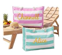 Borsa Da Spiaggia Con Nome Personalizzato, Borsa A Righe Con Lettere 3D | Borsone Da Viaggio Multiuso Per Donna, Regalo Di Compleanno E Festa Nuziale