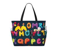 Borsa da spiaggia con numeri carini per donne lettere impermeabile borsa da spiaggia con cerniera leggera borsa per shopping a spalla durante la notte borsa da nuoto regali per le vacanze estive