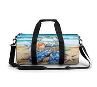 Borsa da spiaggia con occhiali da sole, conchiglie, stelle marine, borsa da palestra da viaggio per donne e uomini, borsa da viaggio cilindrica borsa da allenamento sportiva con tracolla