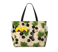 Borsa da spiaggia con ribes nero da donna, con foglie verdi, impermeabile, borsa da spiaggia con cerniera, leggera, per la notte, shopping, nuoto, regali per le vacanze estive