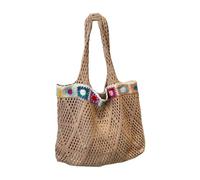 Borsa da spiaggia con ricamo con spaziose borse a tracolla interne scava fuori design borsa a maglia all'uncinetto per la borsa essenziale per le vacanze quotidiane, cachi, One Size