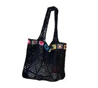 Borsa da spiaggia con ricamo con spaziose borse a tracolla interne scava fuori design uncinetto borsa a maglia per borsa essenziale quotidiana, Nero , One Size