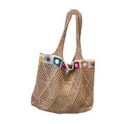 Borsa da spiaggia con ricamo con spaziose borse a tracolla interne scava fuori design uncinetto borsa a maglia per borsa essenziale quotidiana, cachi, One Size