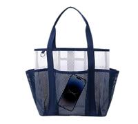 Borsa da spiaggia con sospetta cosmetica da viaggio pieghevole, grande tasca a maglia secca per lo yoga, borsa da viaggio in rete ad asciugatura rapida, per piscina, yoga, vacanze, campeggio, W, blu