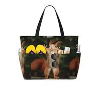 Borsa da spiaggia con stampa animale divertente scoiattolo,Borsa da spiaggia impermeabile a prova di sabbia,Borsa tote leggera pieghevole con cerniera di grande capacità
