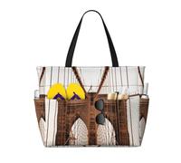 Borsa da spiaggia con stampa del ponte di Brooklyn, grande, impermeabile, da donna, con cerniera e tasche, borsa pieghevole per viaggi, piscina, shopping, vacanze, palestra