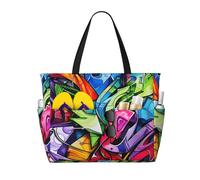 Borsa da spiaggia con stampa di ali viola alla moda, impermeabile, borsa da spiaggia per donne, borsa da piscina pieghevole leggera con scomparto bagnato con cerniera, Disegno di graffiti, Taglia