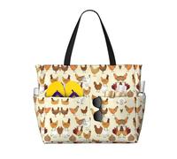 Borsa da spiaggia con stampa di galline, borsa da spiaggia impermeabile a prova di sabbia, borsa tote leggera pieghevole con cerniera