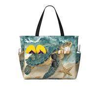 Borsa da spiaggia con tartaruga e stella marina, da donna, impermeabile, con cerniera, leggera, per la notte, shopping, nuoto, regali per le vacanze estive