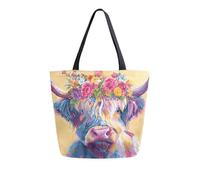 Borsa Da Spiaggia Cow With Flowers Borsa A Mano Impermeabile Riutilizzabile Shopper Bag Per Picnic Viaggi Ufficio