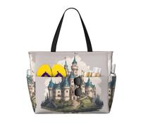 Borsa da spiaggia da donna con motivo castello delle fiabe classiche04, impermeabile e anti-sabbia, borsa da viaggio grande.
