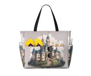Borsa da spiaggia da donna con motivo castello delle fiabe classiche04, impermeabile e anti-sabbia, borsa da viaggio grande.
