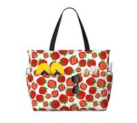 Borsa da spiaggia da donna con motivo fragole e frutti rossi, borsa a tracolla per piscina con cerniera, ideale per palestra, spesa e viaggi, con tasca impermeabile.
