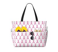 Borsa da spiaggia da donna con nastro rosa per la sensibilizzazione sul cancro al seno, borsa a tracolla per piscina con cerniera, ideale per palestra, spesa e viaggi, con tasca impermeabile.