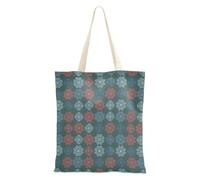 Borsa da spiaggia da donna con pinguino rosso e verde, in tela, riutilizzabile, con tasche, Natale Verde Rosso Blu Fiocchi di neve, Taglia unica