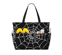 Borsa da spiaggia da donna con ragnatela bianca e nera, ideale per Halloween, per la piscina, la spesa o i viaggi, con tasca impermeabile.