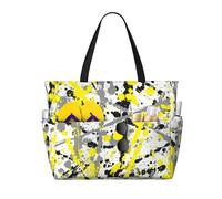 Borsa da spiaggia da donna con schizzi di inchiostro nero, grigio e giallo, borsa tote da piscina con cerniera per palestra, spesa e viaggi, con tasca impermeabile.