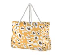 Borsa da spiaggia da donna con stampa leopardata giallo pallido di grande capacità con tasche laterali borsa da spiaggia a prova di sabbia all'aperto con tasche con cerniera