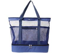 Borsa da spiaggia da donna, grande capacità a doppio strato, separazione a secco e bagnato, parte superiore in rete a prova di sabbia, fondo impermeabile, borsa da viaggio per piscina, picnic