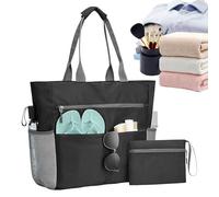 Borsa da spiaggia da donna, grande capacità, resistente alla sabbia, borsa da palestra da donna, per spiaggia, vacanze, resort, crociera, nuoto, palestra, campeggio, Nero , Refer to description