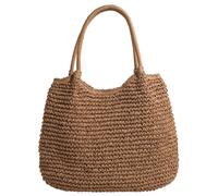 Borsa da spiaggia da donna, grande, in paglia intrecciata, impermeabile, elegante, estiva, per vacanze, viaggi, piscina e shopping, cachi, 380.00x130.00x250.00mm/14.96x5.12x9.84inch