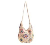 Borsa da spiaggia da donna lavorata a maglia, borsa alla moda con fiori, borsa a tracolla all'uncinetto, vacanza per viaggi di tutti i giorni fiori colorati a tracolla per le donne borsa da spiaggia a