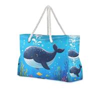 Borsa da spiaggia da uomo con motivo balena blu, con cerniera, grande, ideale per viaggi, piscina, nuoto, spiaggia, vacanze