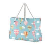 Borsa da spiaggia di grande capacità di stile classico della mongolfiera di colore a prova di sabbia con tasche laterali Borsa di Tote della scuola con i portabicchieri sul lato