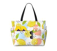 Borsa da spiaggia di grande capacità, impermeabile, da piscina, per palestra, nuoto, campeggio, borsa da portare con sé con frutta e limone