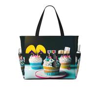 Borsa da spiaggia di grande capacità, impermeabile, da piscina, per palestra, nuoto, campeggio, borsa da portare con sé con stampa di torte di buon compleanno