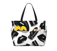 Borsa da spiaggia di grande capacità, impermeabile, per piscina, palestra, nuoto, campeggio, borsa da portare con sé con stampa labbra e rossetto nero